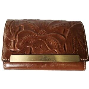 Patricia Nash Tooled Leather RFID Trifold Wallet Cametti Brown